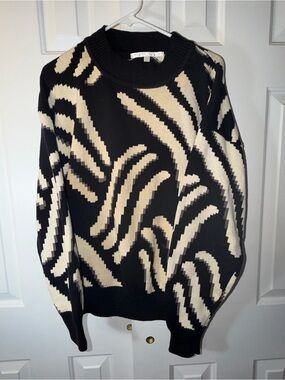 Perry Ellis Black and Cream Vintage Sweater